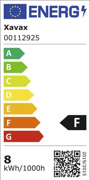 Energy Label Xavax LED lamp, E27, 806lm replaces 60W, reflector lamp R63, warm white (E27, 8 W, 806 lm, 1 x, F)
