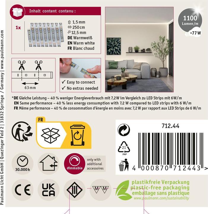 Image du produit Paulmann MaxLED 1000 Stripe (Blanc chaud, 250 cm, Intérieur)
