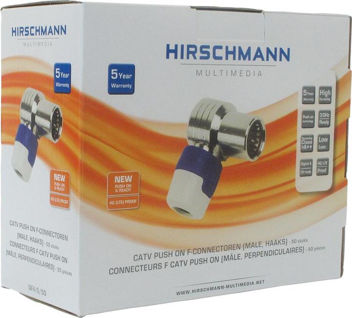 Actual product image Hirschmann QFA 5 Angled push on quick F connector - 50 pcs (Antenna cable)