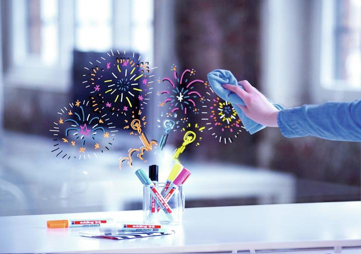 Produktbild Edding Glasboard Marker Set (Weiss, Gelb, Pink, Hellblau, 3 mm, 4 x)