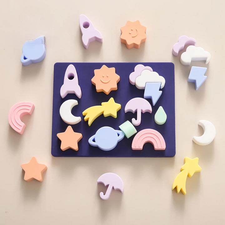 Produktbild Activity Board Kinderspielzeug BPA frei Silikon Beissring Puzzle Wetter Form Matching 3D Puzzle Board Game Baby