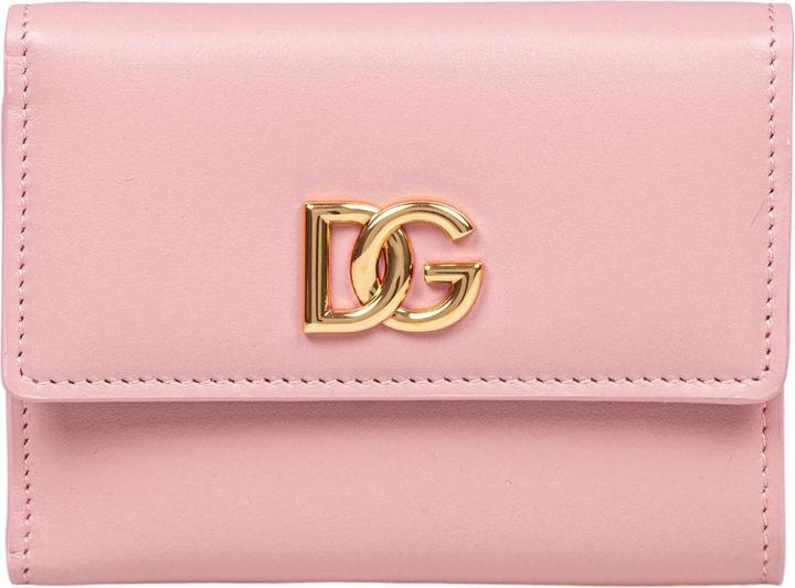 Actual product image Dolce & Gabbana leather wallet with metal dg logo in pink and yellow color