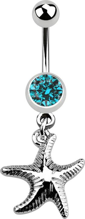Star Piercing Banane silber mit Anhänger Seestern aqua (ohne Messing, Chirurgenstahl 316L)