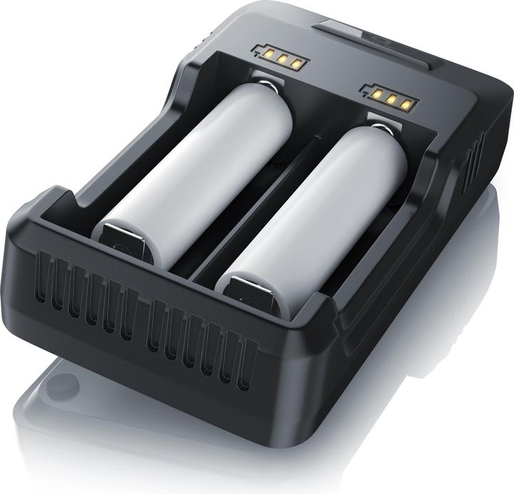 Actual product image Aplic Battery charger 2000 mA, USB battery charger with two slots for Ni-MH / Ni-Cd / Li-ion batteries (14500, 16340, 18650, 26650, C, AA, 2000 mAh, Chargers without battery)