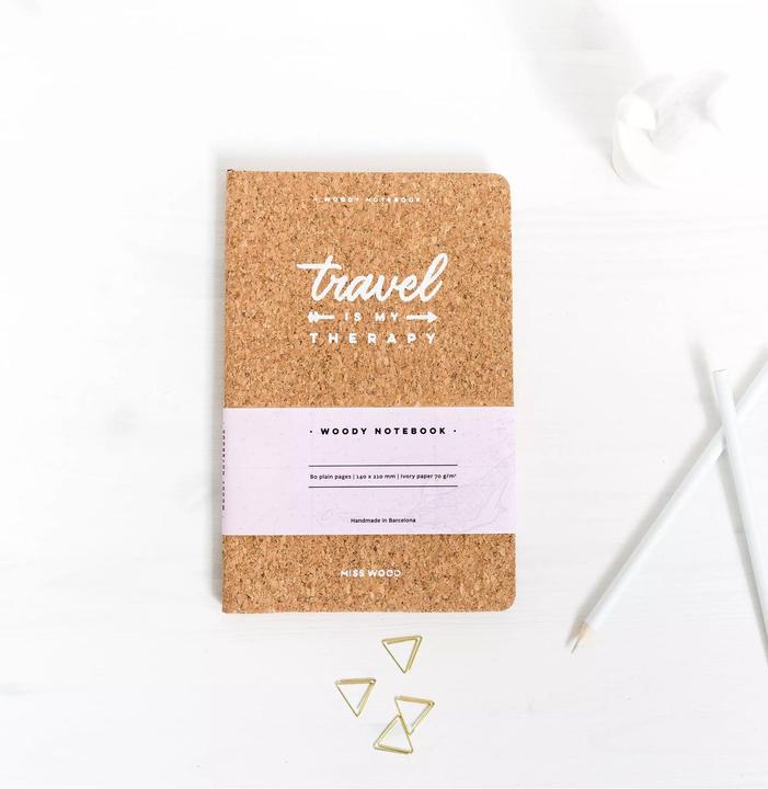 Miss wood Woody Notebook Cork - A5 - Travel is my Therapy (A5, Nessuna, Copertina rigida)