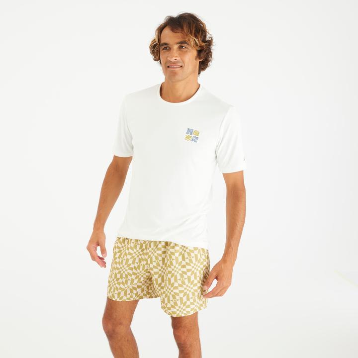 Olaian UV-Shirt Surfen Herren UV-Schutz UPF50+ Whiteflower weiss (M)
