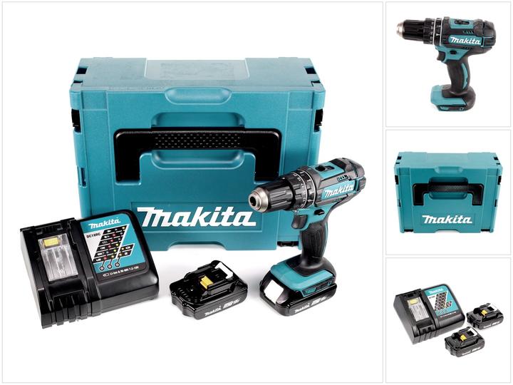 Makita DHP 482 - 18 V Trapano avvitatore a percussione a batteria in valigetta Makpac + 2x Batterie (Batteria ricaricabile)
