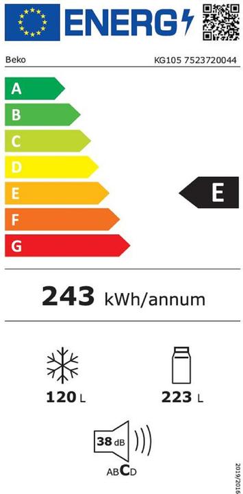 Label énergétique Beko Combinaison réfrigérateur-congélateur (343 l)