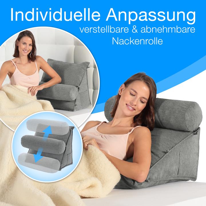 Produktbild Aktivshop Rückenkissen Bett/Sofa mit Abnehmbarer Nackenrolle und Seitentasche, Rückenstützkissen mit (55 x 50 x 30 cm)