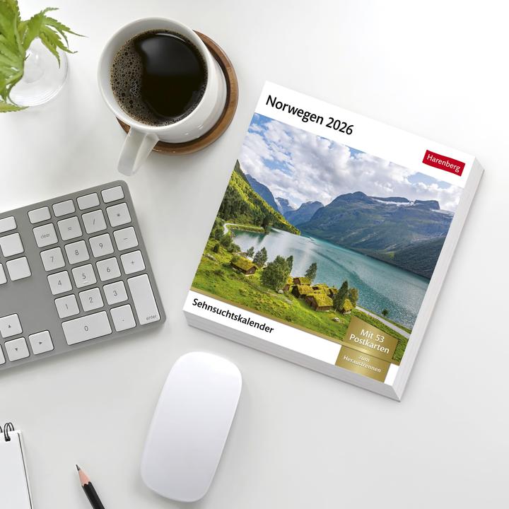 Produktbild Harenberg Norwegen Sehnsuchtskalender 2026 - Wochenkalender mit 53 Postkarten (Deutsch)