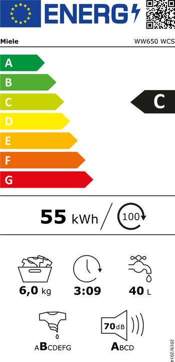 Label énergétique Miele WW 650 WCS (6 kg, Vers le bas)