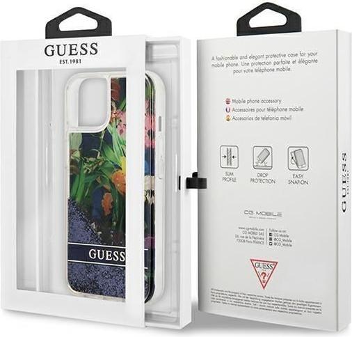 Produktbild Guess GUHCP13SLFLSB iPhone 13 Mini 5.4 "Blue / Blue Hard Case Flower Liquid Glitter (Apple iPhone 13 mini)