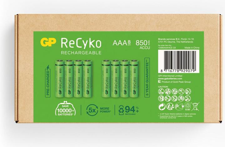 Produktbild GP Batteries AAA Micro Akku GP NiMH 850 mAh ReCyko 1,2V 8 Stück (8 Stk., AAA, 850 mAh)