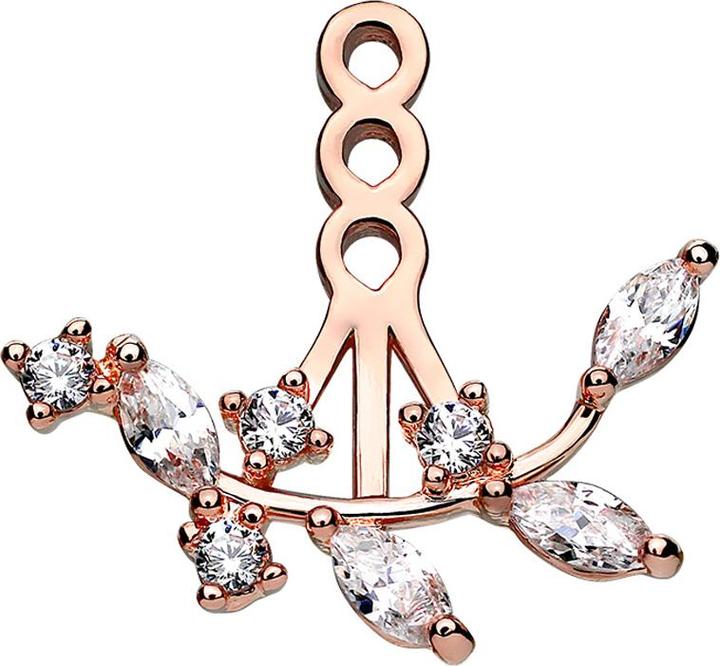Star Piercing Ohrring Ear Jacket rosegold Weinrebe mit Kristallen links (Messing)