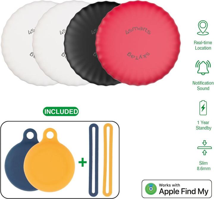 Immagine prodotto 4smarts SkyTag Slim set di 4 2x bianco, 1x nero, 1x rosso (iOS)