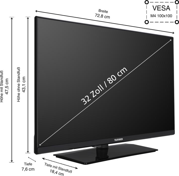 Produktbild Telefunken Fernseher 32 Zoll Smart TV VIDAA XH32VP750M - HD-Ready Fernseher, HDR TV mit Triple-Tuner (32", LED, HD, 2025)