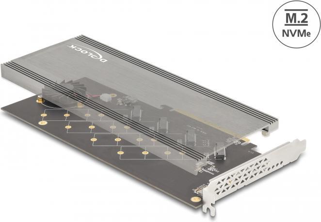 Image du produit Delock Carte PCI Express 4.0 x16 vers 4 x internes NVMe M.2 Key M avec dissipateur thermique et ventilateur