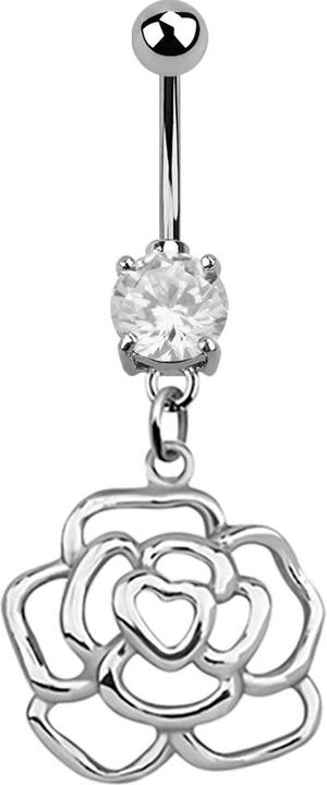 Star Piercing Banane silber mit Anhänger Rose silber (Chirurgenstahl 316L, ohne Messing, 925 Sterlingsilber)