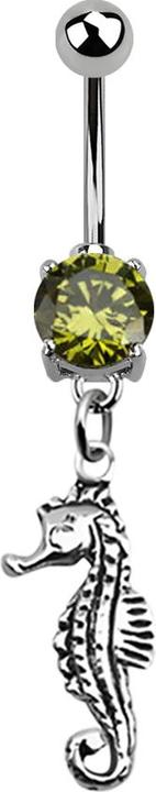Star Piercing Banane silber mit Anhänger Seepferdchen gelb (925 Sterlingsilber, ohne Messing, Chirurgenstahl 316L)