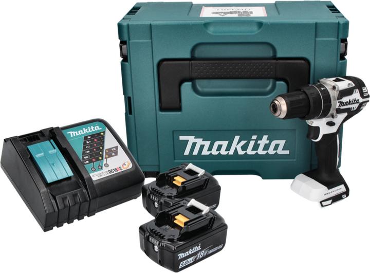 Produktbild Makita DHP 484 RTJ W Akku Schlagbohrschrauber 18 V 54 Nm Brushless Weiss + 2x Akku 5,0 Ah + Ladegerät (Akkubetrieb)