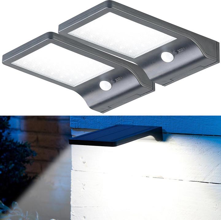 Produktbild Lunartec 2er-Set Solar-LED-Wandleuchten mit PIR-Sensor & Nachtlicht