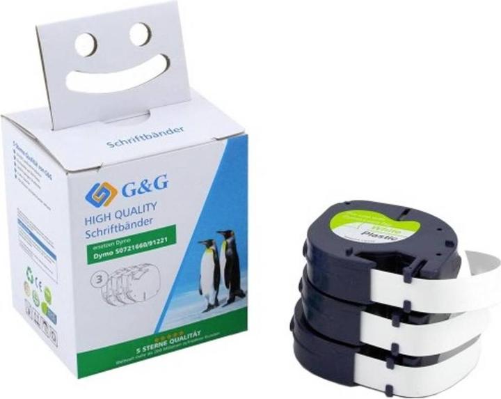 Produktbild G&G Schriftband Bandfarbe: Weiss Schriftfarbe: Schwarz 12 mm 4 m (1.20 cm, Weiss)