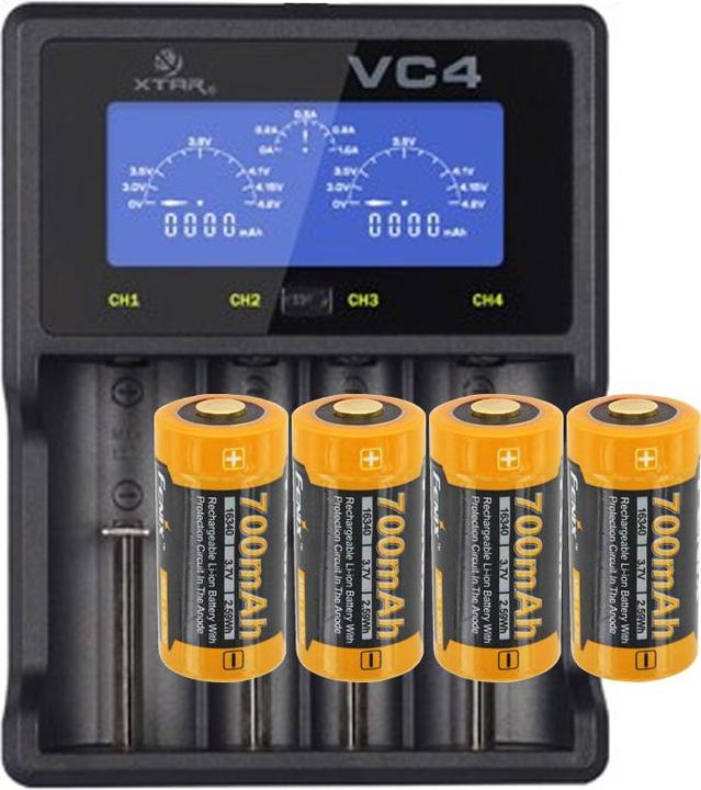 Actual product image Fenix Battery CR123 A 4 pieces and LCD fast charger