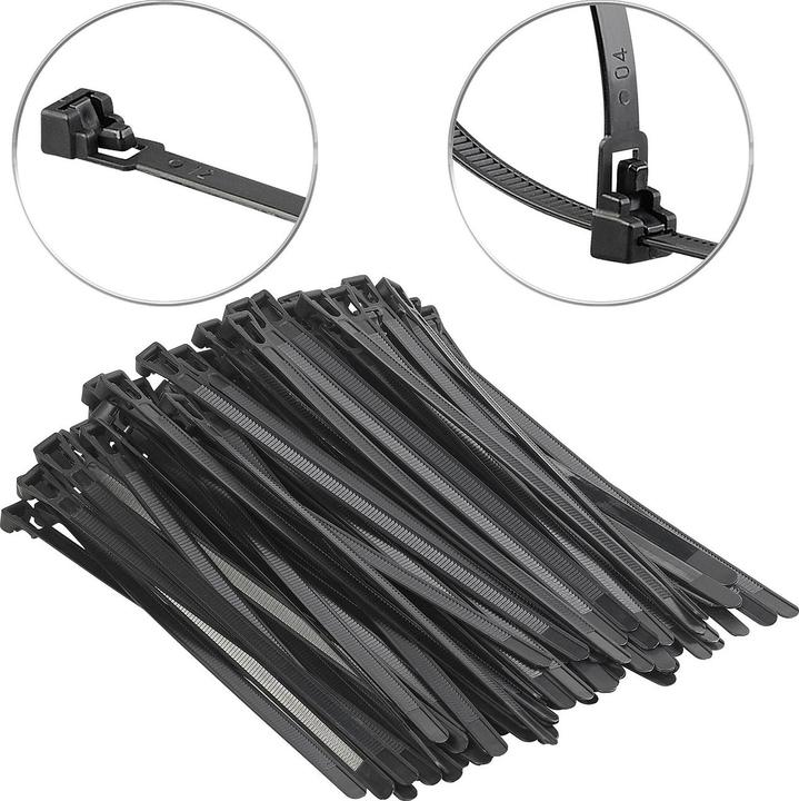 Image du produit AGT Lot de 100 colliers de serrage refermables (Serre-câbles en plastique, 200 mm, 100 pcs)