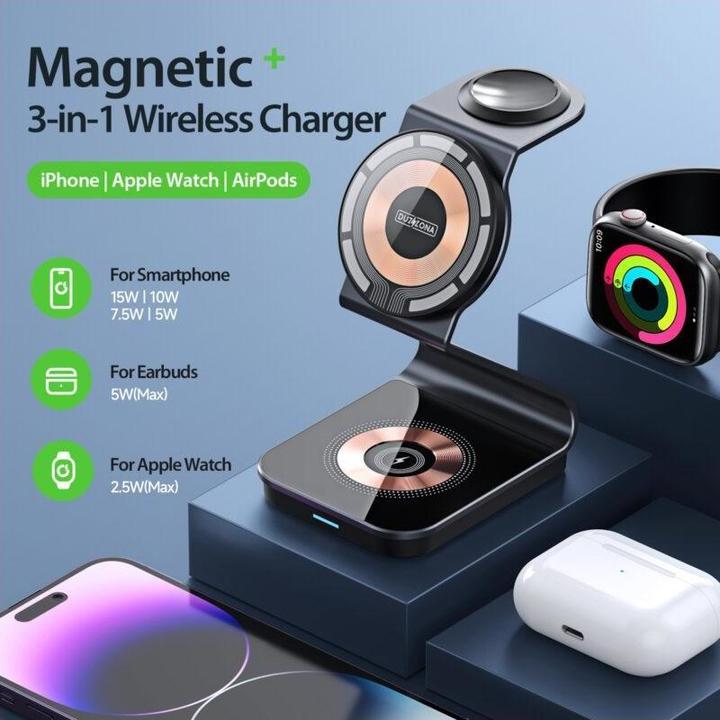 Actual product image Duzzona 3 in 1 MagSafe QI Wireless Multi Charging Station 15W (15 W)