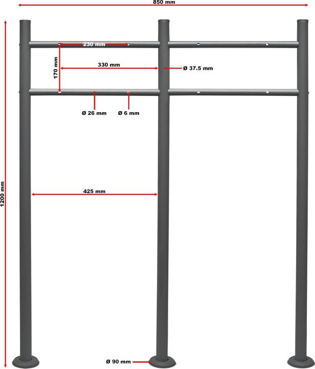 Produktbild Wiltec Briefkasten Ständer 2fach Anthrazit 120x85cm Postkasten Standbriefkasten
