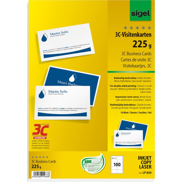 Image du produit Sigel Cartes de visite 3C (225 g/m², 100 x, A4)