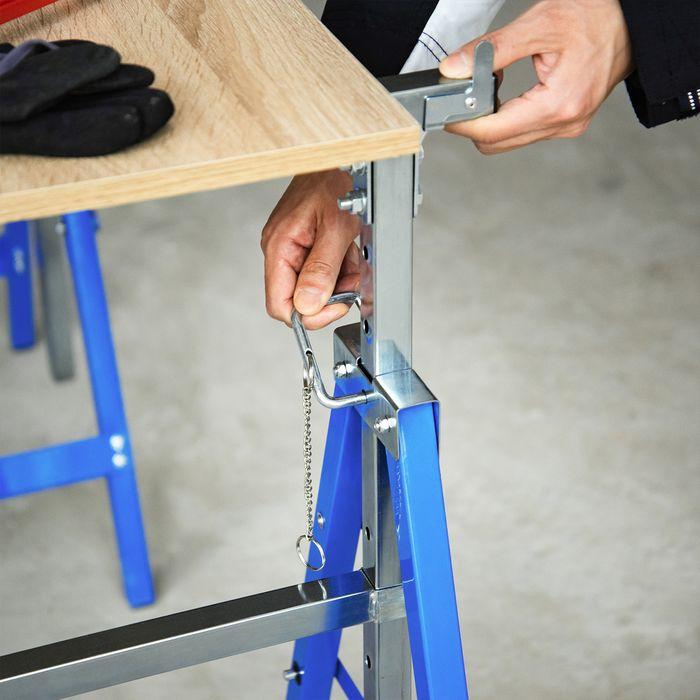 Produktbild Swisshandel24 2 x Gerüstbock Unterstellbock Klappbock höhenverstellbar bis 200kg Stahl Blau 68 x 58 x 80-130 cm (58 cm, 68 cm)