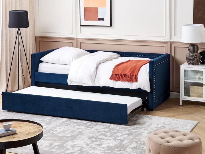 Actual product image Beliani Daybed extendable corduroy navy blue slatted frame 90 x 200 cm MIMIZAN (90 x 200 cm)