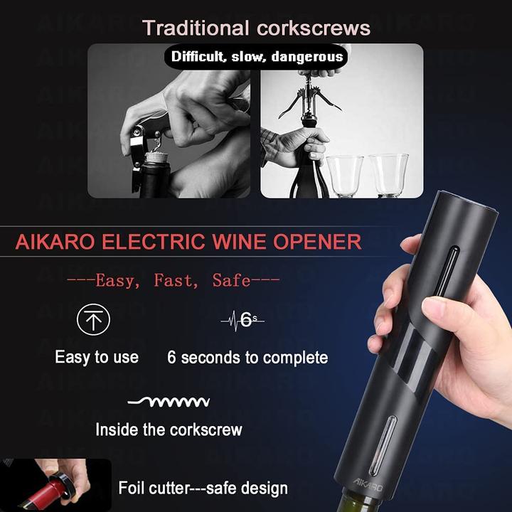 Immagine prodotto Aikaro Cavatappi elettrico, set base con batteria ricaricabile (Cavatappi elettrico)