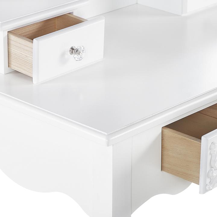 Produktbild Beliani Schminktisch mit ovalem Spiegel Hocker 4 Schubladen weiss AMOUR (39 x 30 x 47 cm)