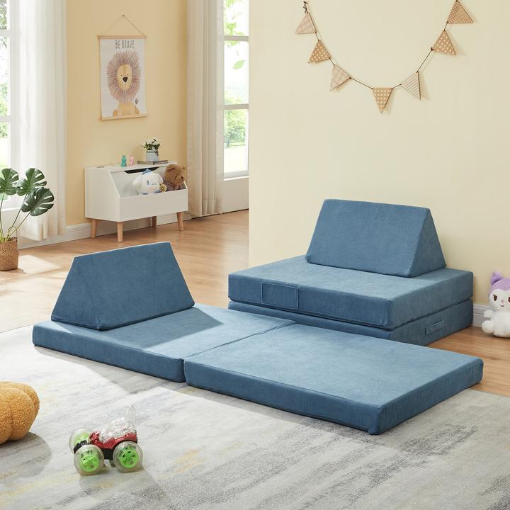 Produktbild En.Casa Spielsofa Norhulta 5-tlg. 150x66x46 cm Cord Blau (Kindersofa)