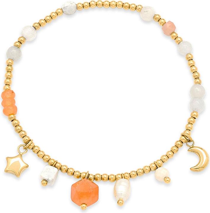 Leyda Armband Charms Edelstahl (18 cm, Stein, Edelstahl Gelb Vergoldet 18K)