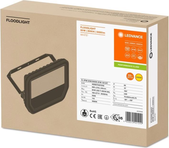 Actual product image Ledvance LED Floodlight FL PFM 50 W 3000 K SYM 100 WT Warm (5500 lm, IP65)