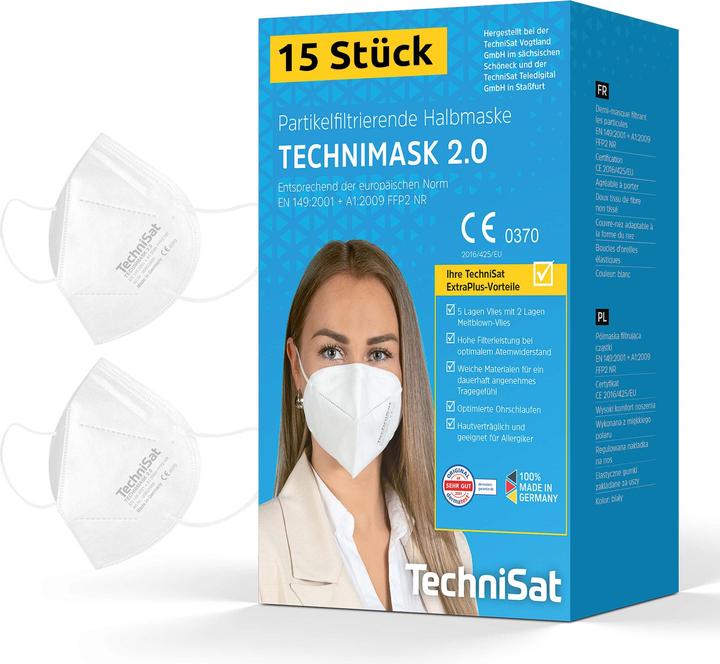 TechniSat TECHNIMASK 2.0 - FFP2 mask (5-layer face mask with high-quality fleece, mouth and nose protection) (FFP2, 15 x)