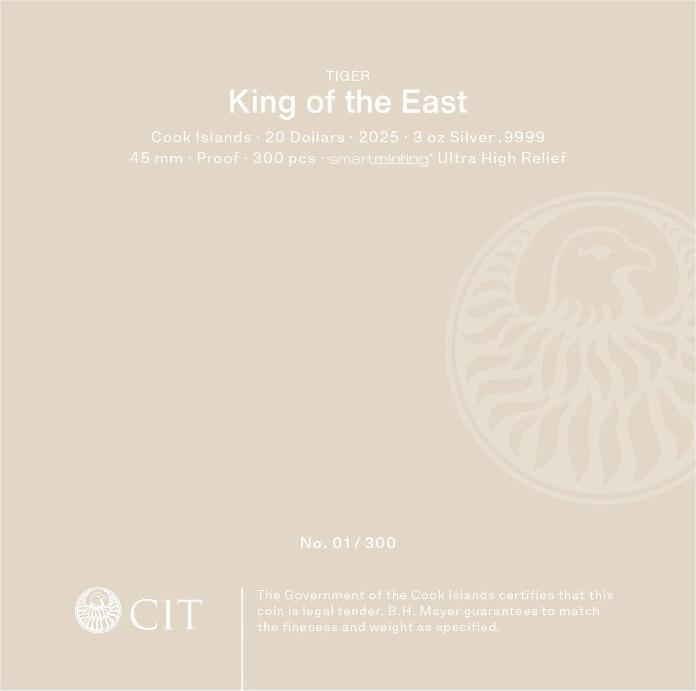 Actual product image CIT Coin Invest Silber King of the East - Tiger 3 oz PP - Ultra High Relief (1.00, 2025)