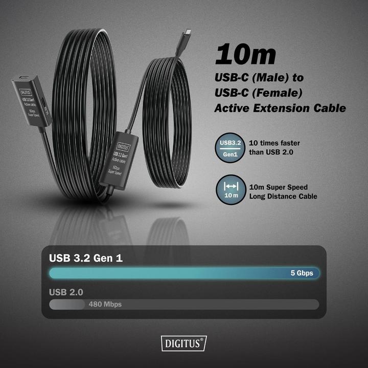 Produktbild Digitus USB C – USB C (10 m, USB 3.2 Gen 1, 5 W)