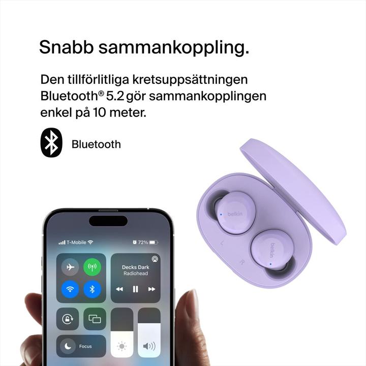 Actual product image Belkin wireless soundform bolt tws light purple (No noise cancelling, 38 h, Wireless)