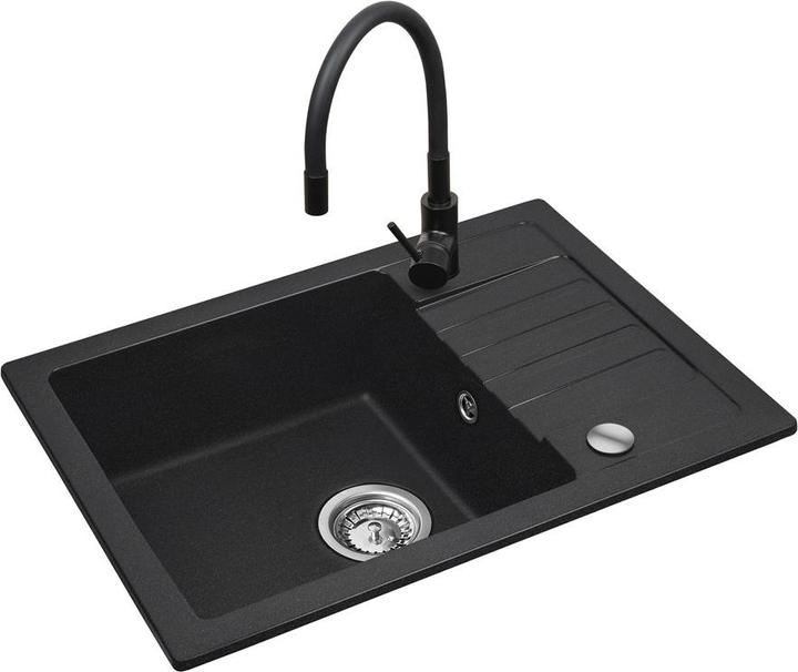 Produktbild Maidsinks Black sink set with flexi faucet - BALI 62x44 1B1D black+ Flessi (44 cm, 62 cm)