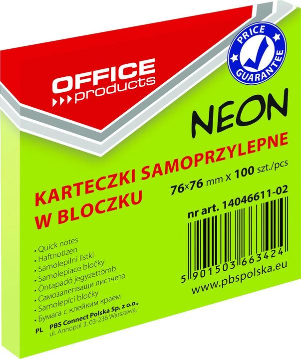 Produktbild Office Products Selbstklebeblock, 76x76mm, 1x100 blatt, neon, grün (76 x 76 mm)
