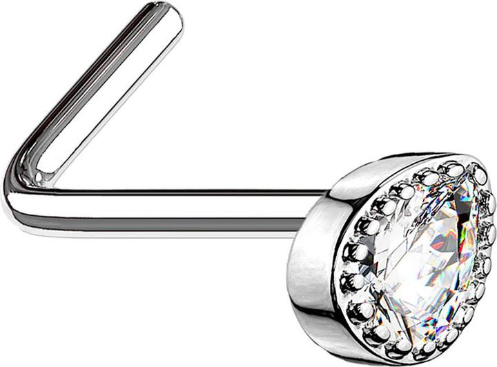 Star Piercing Nasenstecker gewinkelt silber Kristalltropfen silber (Chirurgenstahl 316L, Messing)