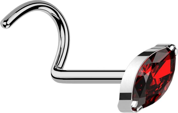 Actual product image Star Piercing Nose stud curved silver with oval crystal red (Titanium G23, without brass)
