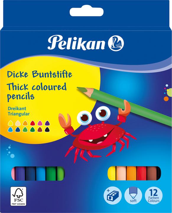 Actual product image Pelikan Crayons Jumbo triangular (Light green, Dark Blue, Orange, Dark green, Violet, Red, Skin colour, Black, Yellow, Pink, Light blue, Brown, 12 x)