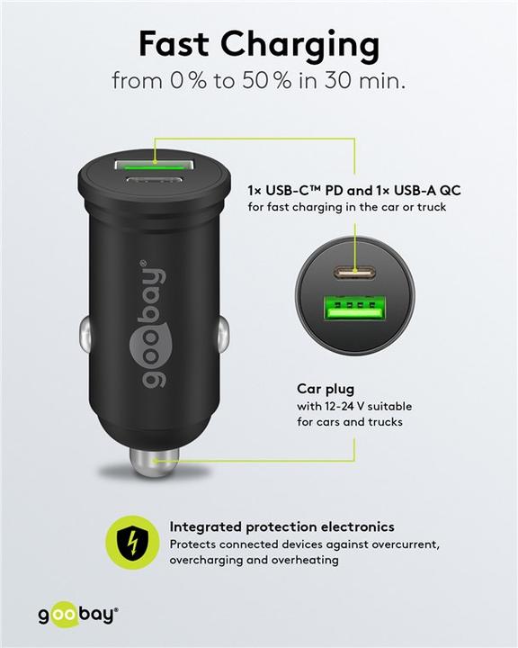 Image du produit Goobay Chargeur rapide double USB pour voiture USB-C PD Power Delivery 45 W