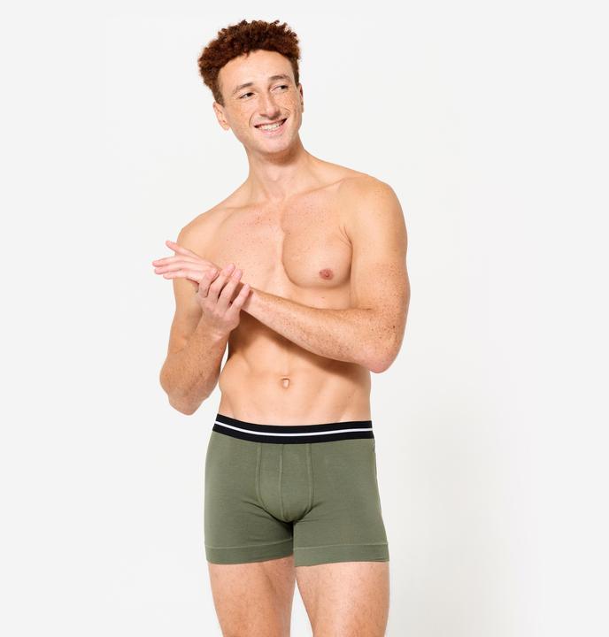 Produktbild Domyos Sport-Boxershorts Herren hoher Baumwollanteil 2er-Pack - grün/grau (L, 2er Pack)