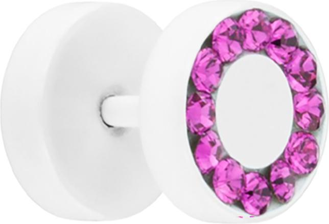 Star Piercing Fake Plug Pure White mit Swarovski Kristall fuchsia (ohne Messing, Chirurgenstahl 316L)
